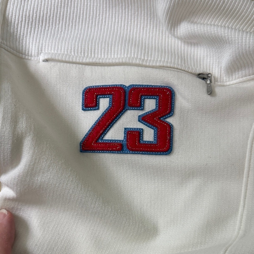 White basketball warm up jacket with Blue and Red Accents, number 23 - Picture 9 of 10